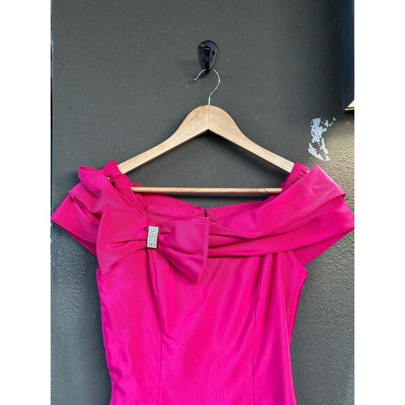 Vtg Fuchsia Off-Shoulder Cupid Bow Midi Length Formal Ball Gown Disney Princess - Picture 3 of 15